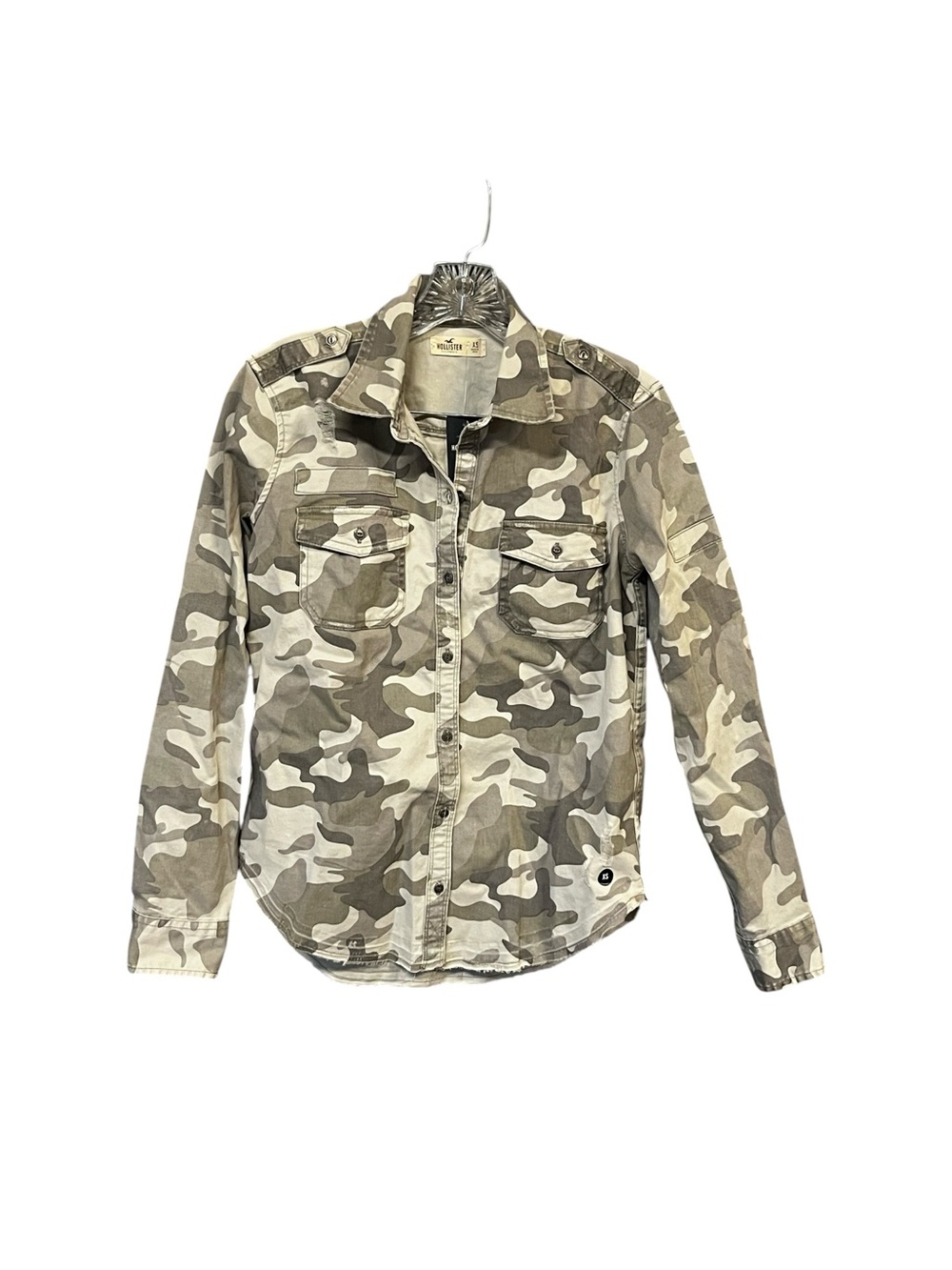 Hollister Button Up Shirt Women XS Camo Green Utility Military festival NWT